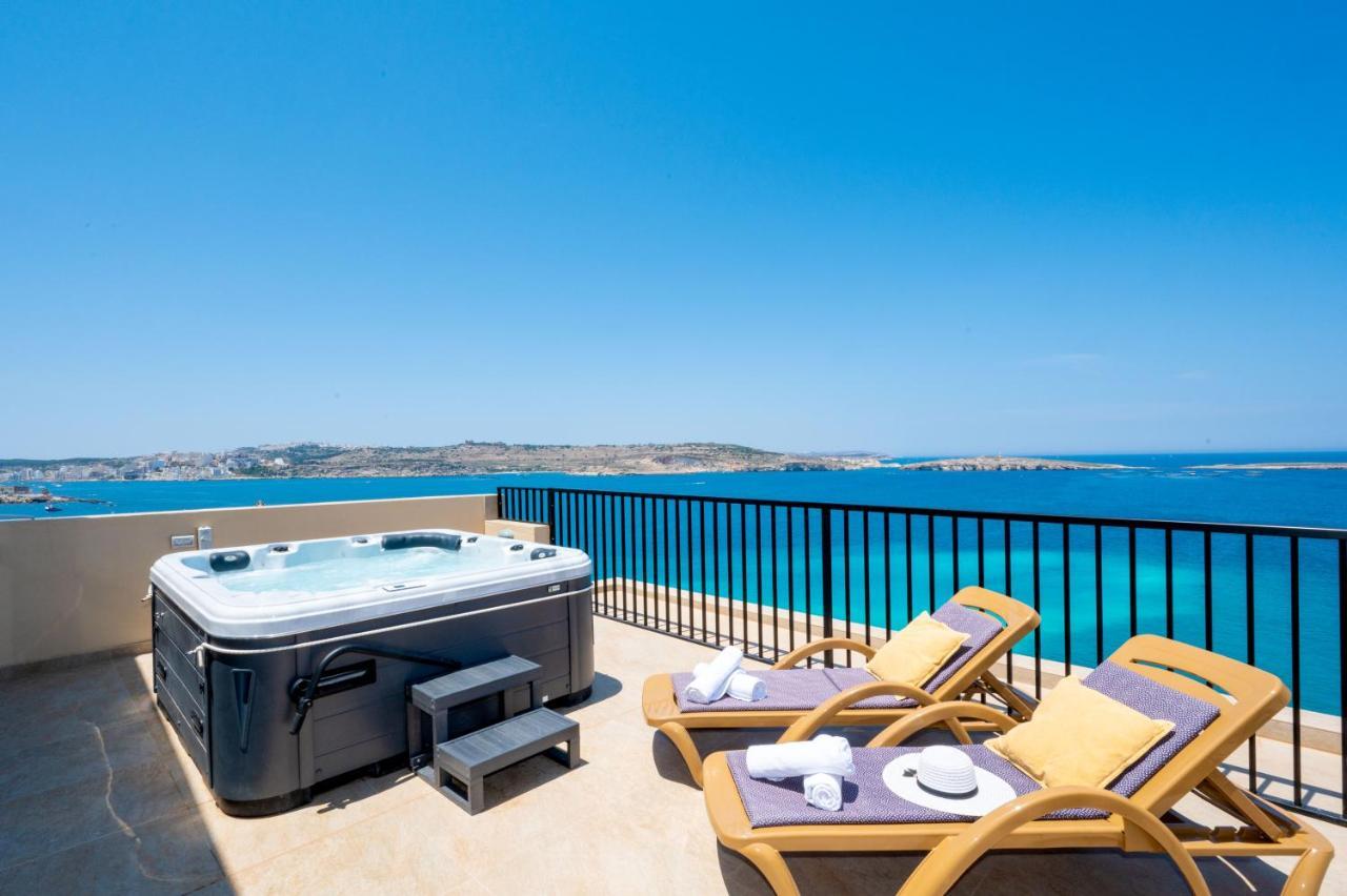 شقة Islet Promenade Seafront Penthouse With Breathtaking Seaviews And Private Hot Tub On The Large Terrace By Getawaysmalta خليج سانت بول المظهر الخارجي الصورة