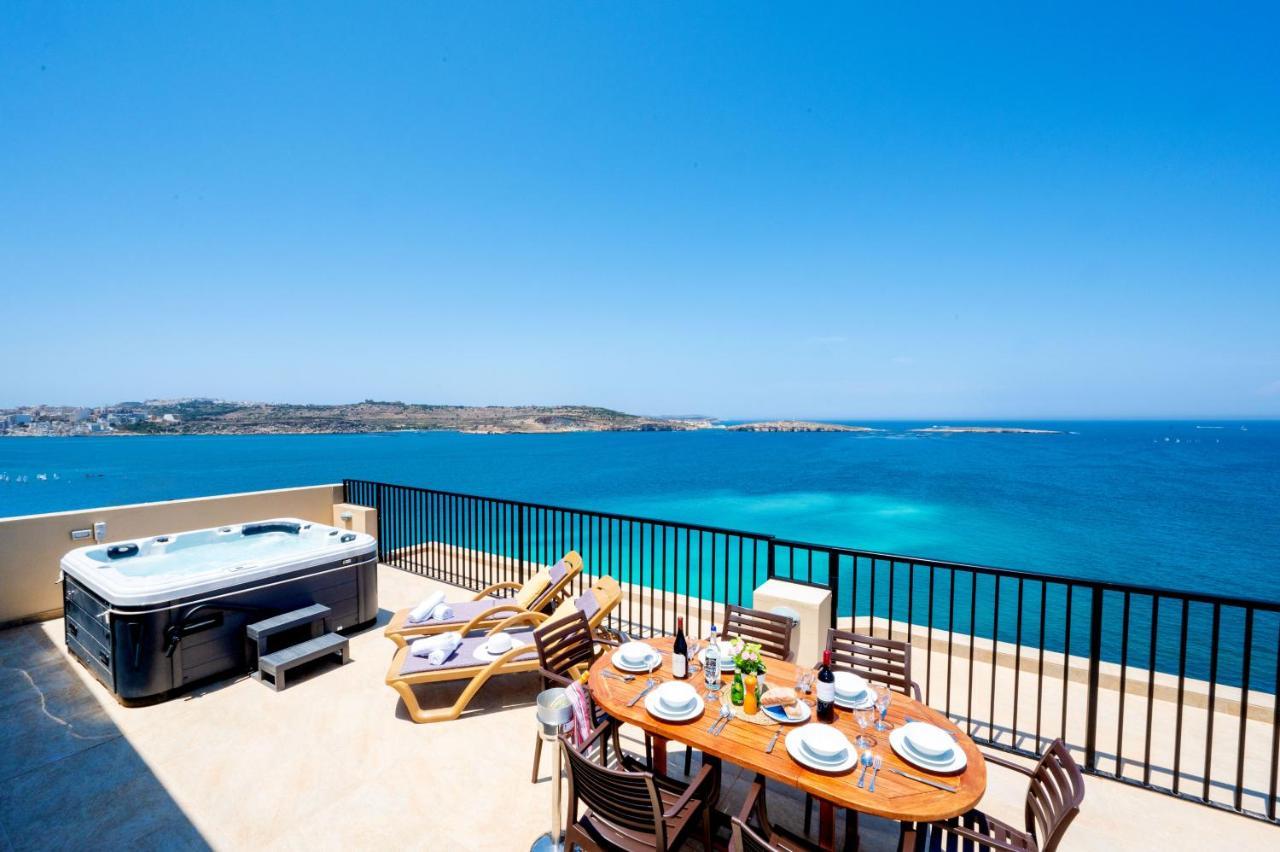 شقة Islet Promenade Seafront Penthouse With Breathtaking Seaviews And Private Hot Tub On The Large Terrace By Getawaysmalta خليج سانت بول المظهر الخارجي الصورة